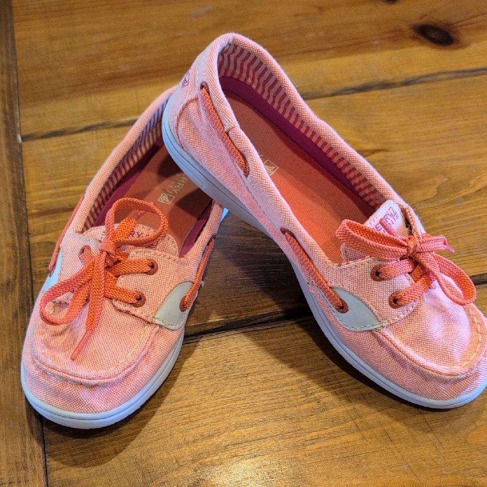 Sperry Topsider Shoresider Kids  Canvas Boat Shoes Melon Color Sz 2M